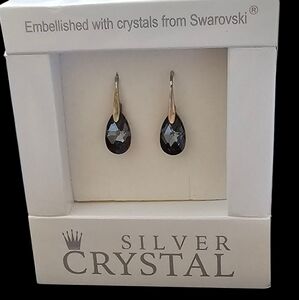 Swarovski Silver Night Teardrop Earrings - Silver and Black